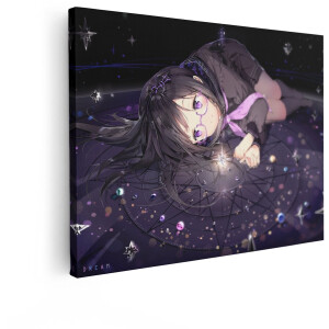 Artaza Canvas Schilderij Anime Meisje - 80x60 cm - Wanddecoratie Sterren - Muurdecoratie Slaapkamer - Decoratie Paars - Schilderijen Op Canvas