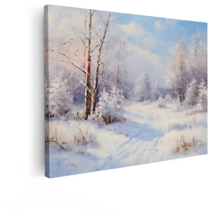 Artaza Canvas Schilderij Winterlandschap - 120x90 cm - Wanddecoratie Besneeuwd Bos - Muurdecoratie Natuur - Decoratie Woonkamer