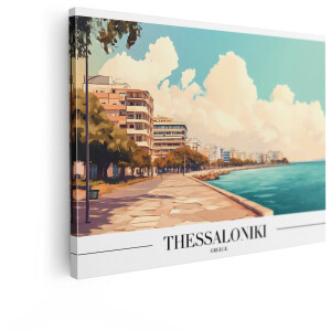 Artaza Canvas Schilderij Boulevard Griekenland - 40x30 cm - Wanddecoratie Stad - Muurdecoratie Zee - Schilderijen Op Canvas Kust - Turquoise