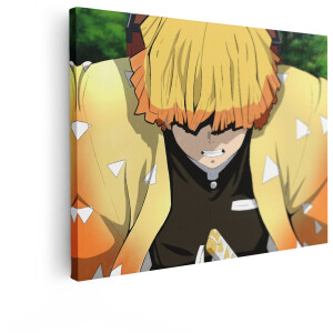 Artaza Canvas Schilderij Zenitsu Agatsuma Demon Slayer Anime-Personage in Actie Pose - 40x30 cm - Klein - Wanddecoratie Woonkamer - Schilderijen - Muurdecoratie