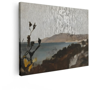 Artaza Canvas Schilderij Kustlandschap - 80x60 cm - Wanddecoratie Zee En Bergen - Muurdecoratie Natuur - Decoratie Impressionistisch Landschap