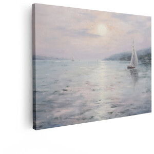 Artaza Canvas Schilderij Zeilboot - 120x90 cm - Wanddecoratie Zee - Muurdecoratie Zonsondergang - Decoratie Landschap Schilderij