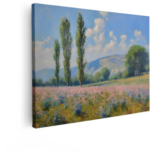 Artaza Canvas Schilderij Bloemenveld - 120x90 cm - Wanddecoratie Landschap Monet Stijl - Muurdecoratie Natuur - Schilderijen Woonkamer