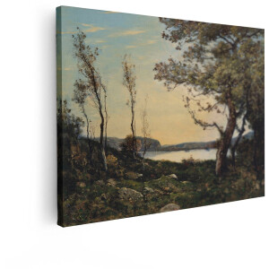 Artaza Canvas Schilderij Landschap - 120x90 cm - Wanddecoratie Natuur - Muurdecoratie Zonsondergang - Decoratie Meer - Oude Meesters