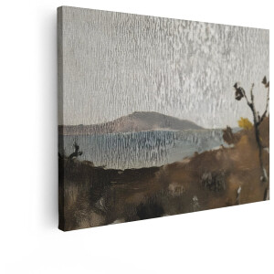 Artaza Canvas Schilderij Zeezicht - 80x60 cm - Wanddecoratie Bergen - Muurdecoratie Vintage Landschap - Decoratie Woonkamer Kust