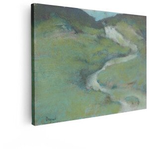 Artaza Canvas Schilderij Impressionistische Pasteltekening van een Kronkelende Rivier door een Groen Landschap - 120x90 cm - Groot - Wanddecoratie Woonkamer - Schilderijen - Muurdecoratie