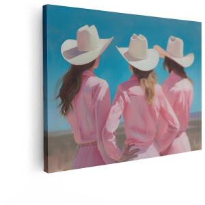 Artaza Canvas Schilderij Cowgirls - 120x90 cm - Wanddecoratie Vrouwen - Muurdecoratie Western - Decoratie Slaapkamer - Roze