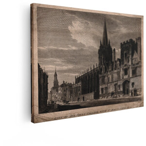 Artaza Canvas Schilderij All Souls College - 40x30 cm - Wanddecoratie Oxford - Muurdecoratie Historische Gravure - Schilderijen Op Canvas