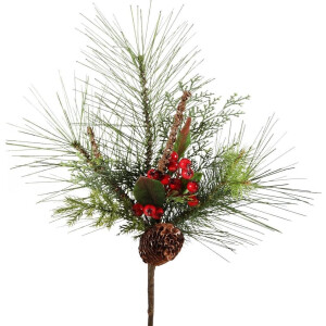 Viv! Home Luxuries Dennentak - kunstbloem - groen rood - 45cm