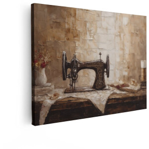 Artaza Canvas Schilderij Antieke Naaimachine - 120x90 cm - Wanddecoratie Stilleven - Muurdecoratie Vintage - Decoratie Brocante