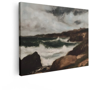 Artaza Canvas Schilderij Stormachtige Zee - 120x90 cm - Wanddecoratie Kliffen - Muurdecoratie Landschap - Decoratie Zee Natuur