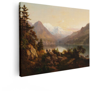 Artaza Canvas Schilderij Landschap - 40x30 cm - Wanddecoratie Bergen - Muurdecoratie Zonsondergang - Schilderijen Op Canvas Natuur