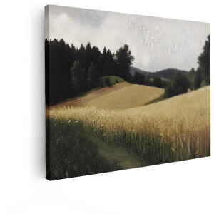 Artaza Canvas Schilderij Landschap - 120x90 cm - Wanddecoratie Graanveld - Muurdecoratie Natuur - Schilderijen Bos Landelijk