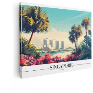 Artaza Canvas Schilderij Skyline Singapore - 40x30 cm - Wanddecoratie Jungle - Muurdecoratie Palmbomen - Schilderijen Op Canvas