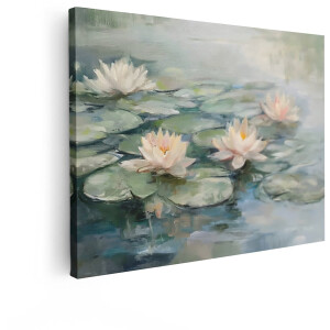 Artaza Canvas Schilderij Waterlelies - 80x60 cm - Wanddecoratie Monet Schilderij - Muurdecoratie Bloemen - Decoratie Vijver Natuur