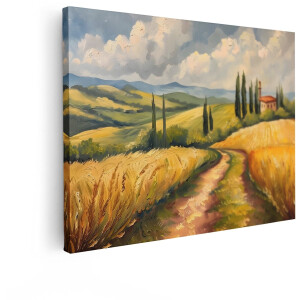 Artaza Canvas Schilderij Schilderachtige Toscaanse Heuvels met Gouden Graanvelden en een Boerderij - 40x30 cm - Klein - Wanddecoratie Woonkamer - Schilderijen - Muurdecoratie