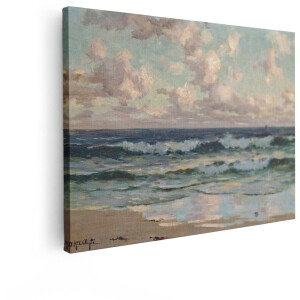 Artaza Canvas Schilderij Zee - 80x60 cm - Wanddecoratie Strand - Muurdecoratie Golven - Decoratie Impressionistisch Landschap