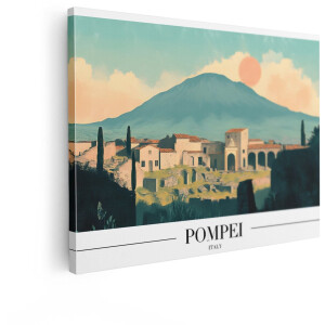 Artaza Canvas Schilderij Pompeii - 80x60 cm - Wanddecoratie Italië - Muurdecoratie Vesuvius - Schilderij Landschap Zonsondergang