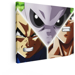 Artaza Canvas Schilderij Dragon Ball Super: Jiren - Vegeta - en Goku in Epische Confrontatie - 120x90 cm - Groot - Wanddecoratie Woonkamer - Schilderijen - Muurdecoratie