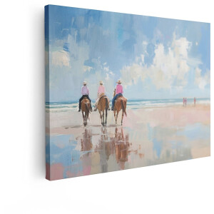 Artaza Canvas Schilderij Paarden - 40x30 cm - Wanddecoratie Strand En Zee - Muurdecoratie Ruiters - Schilderijen Op Canvas Landschap