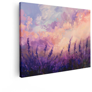 Artaza Canvas Schilderij Lavendel - 80x60 cm - Wanddecoratie Zonsondergang - Muurdecoratie Landschap - Decoratie Bloemen Paars