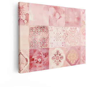 Artaza Canvas Schilderij Abstract - 120x90 cm - Wanddecoratie Bloemen - Muurdecoratie Roze - Decoratie Vintage Patroon - Schilderijen Op Canvas