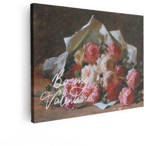 Artaza Canvas Schilderij Stilleven Rozen - 40x30 cm - Wanddecoratie Bloemen Boeket - Muurdecoratie Romantisch - Kamer Accessoires Roze