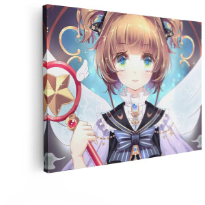 Artaza Canvas Schilderij Schattige Anime Meisje met Toverstaf en Vleugels in Magische Sterrenhemel - 120x90 cm - Groot - Wanddecoratie Woonkamer - Schilderijen - Muurdecoratie