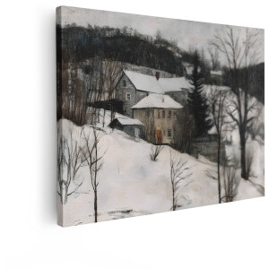 Artaza Canvas Schilderij Besneeuwd Dorp - 40x30 cm - Wanddecoratie Winter Landschap - Muurdecoratie Natuur Bomen - Decoratie Woonkamer - Kamer Accessoires