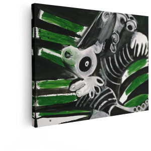 Artaza Canvas Schilderij Abstract - 80x60 cm - Wanddecoratie Modern - Muurdecoratie Picasso Stijl - Schilderijen Op Canvas - Groen Zwart