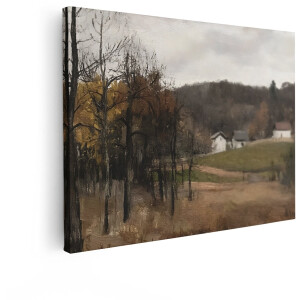 Artaza Canvas Schilderij Landschap - 80x60 cm - Wanddecoratie Landelijk - Muurdecoratie Herfst - Decoratie Boerderij - Schilderijen Op Canvas Natuur