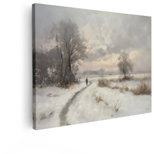 Artaza Canvas Schilderij Winterlandschap - 120x90 cm - Wanddecoratie Natuur - Muurdecoratie Besneeuwd Pad - Schilderijen Op Canvas Bomen