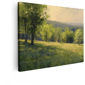Artaza Canvas Schilderij Zomerse Gloed over Glooiend Landschap met Bomen en Bloemen - 40x30 cm - Klein - Wanddecoratie Woonkamer - Schilderijen - Muurdecoratie