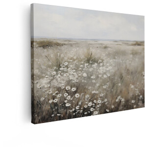 Artaza Canvas Schilderij Bloemenveld Madeliefjes - 80x60 cm - Wanddecoratie Landelijk - Muurdecoratie Natuur - Decoratie Landschap Woonkamer
