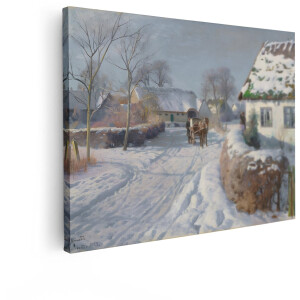 Artaza Canvas Schilderij Paard En Wagen - 40x30 cm - Wanddecoratie Winterdorp - Muurdecoratie Landschap - Schilderijen Op Canvas Winter