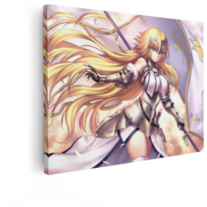 Artaza Canvas Schilderij Anime Ridder met Blonde Haren en een Vlag - in Glanzend Harnas - 80x60 cm - Wanddecoratie Woonkamer - Schilderijen - Muurdecoratie