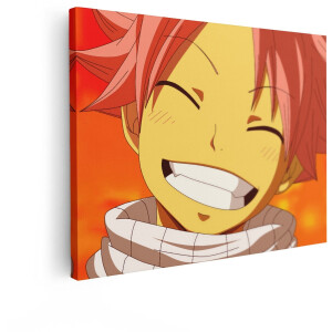 Artaza Canvas Schilderij Vrolijke Anime Jongen met Roze haar en een Sjaal - Close-Up van Gezicht - 80x60 cm - Wanddecoratie Woonkamer - Schilderijen - Muurdecoratie