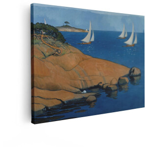 Artaza Canvas Schilderij Zeilboten - 80x60 cm - Wanddecoratie Zee - Muurdecoratie Kustlijn - Decoratie Landschap - Schilderijen Op Canvas