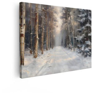 Artaza Canvas Schilderij Winters Bos - 120x90 cm - Wanddecoratie Natuur - Muurdecoratie Besneeuwde Bosweg - Decoratie Bomen Landschap