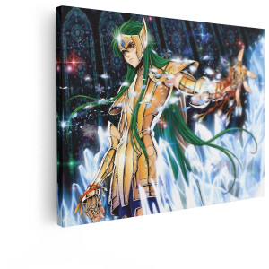 Artaza Canvas Schilderij Anime Krijger - 40x30 cm - Wanddecoratie Saint Seiya - Muurdecoratie Goud - Kamer Accessoires Slaapkamer