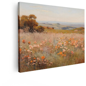 Artaza Canvas Schilderij Bloemenveld - 120x90 cm - Wanddecoratie Landschap - Muurdecoratie Natuur - Decoratie Woonkamer - Roze
