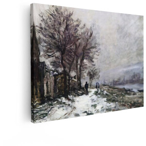 Artaza Canvas Schilderij Impressionistisch Winterlandschap met Besneeuwde Bomen en Figuren langs een Pad - 80x60 cm - Wanddecoratie Woonkamer - Schilderijen - Muurdecoratie
