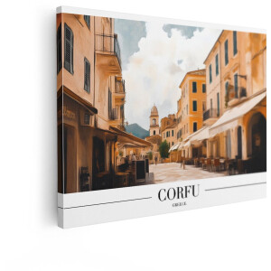 Artaza Canvas Schilderij Griekenland - 40x30 cm - Wanddecoratie Corfu Stad - Muurdecoratie Landschap - Kamer Accessoires Terra