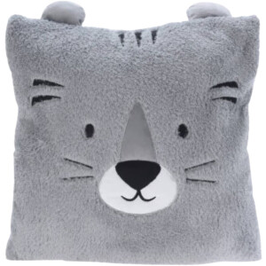 Excellent Houseware Dieren sierkussen - tijger - kinderkamer - grijs - 43 cm - polyester - cadeau - met oren