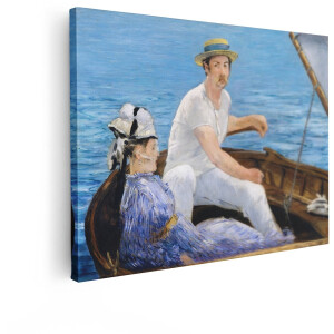 Artaza Canvas Schilderij Zeilboot - 80x60 cm - Wanddecoratie Manet - Muurdecoratie Klassiek Portret - Schilderijen Op Canvas Vrouw