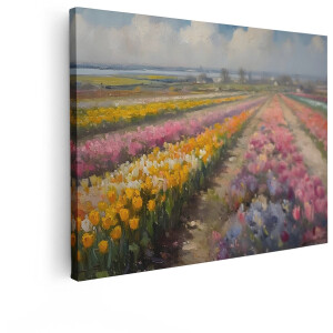 Artaza Canvas Schilderij Tulpenveld - 120x90 cm - Wanddecoratie Bloemen - Muurdecoratie Landschap - Decoratie Natuur - Schilderijen Op Canvas