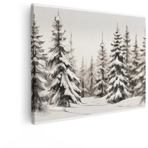 Artaza Canvas Schilderij Besneeuwd Landschap - 40x30 cm - Wanddecoratie Dennenbomen - Muurdecoratie Winters Bos - Schilderijen Op Canvas Natuur