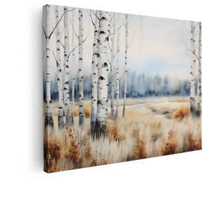 Artaza Canvas Schilderij Berken Landschap - 40x30 cm - Wanddecoratie Natuur - Muurdecoratie Bos Aquarel - Kamer Accessoires Woonkamer