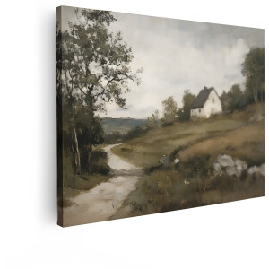 Artaza Canvas Schilderij Landschap - 80x60 cm - Wanddecoratie Landelijk - Muurdecoratie Vintage - Decoratie Wit Huis - Schilderijen Op Canvas Natuur