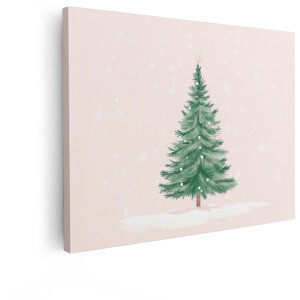 Artaza Canvas Schilderij Sfeervolle Kerstboom met Sneeuwvlokken op Zachte Roze Achtergrond - 120x90 cm - Groot - Wanddecoratie Woonkamer - Schilderijen - Muurdecoratie